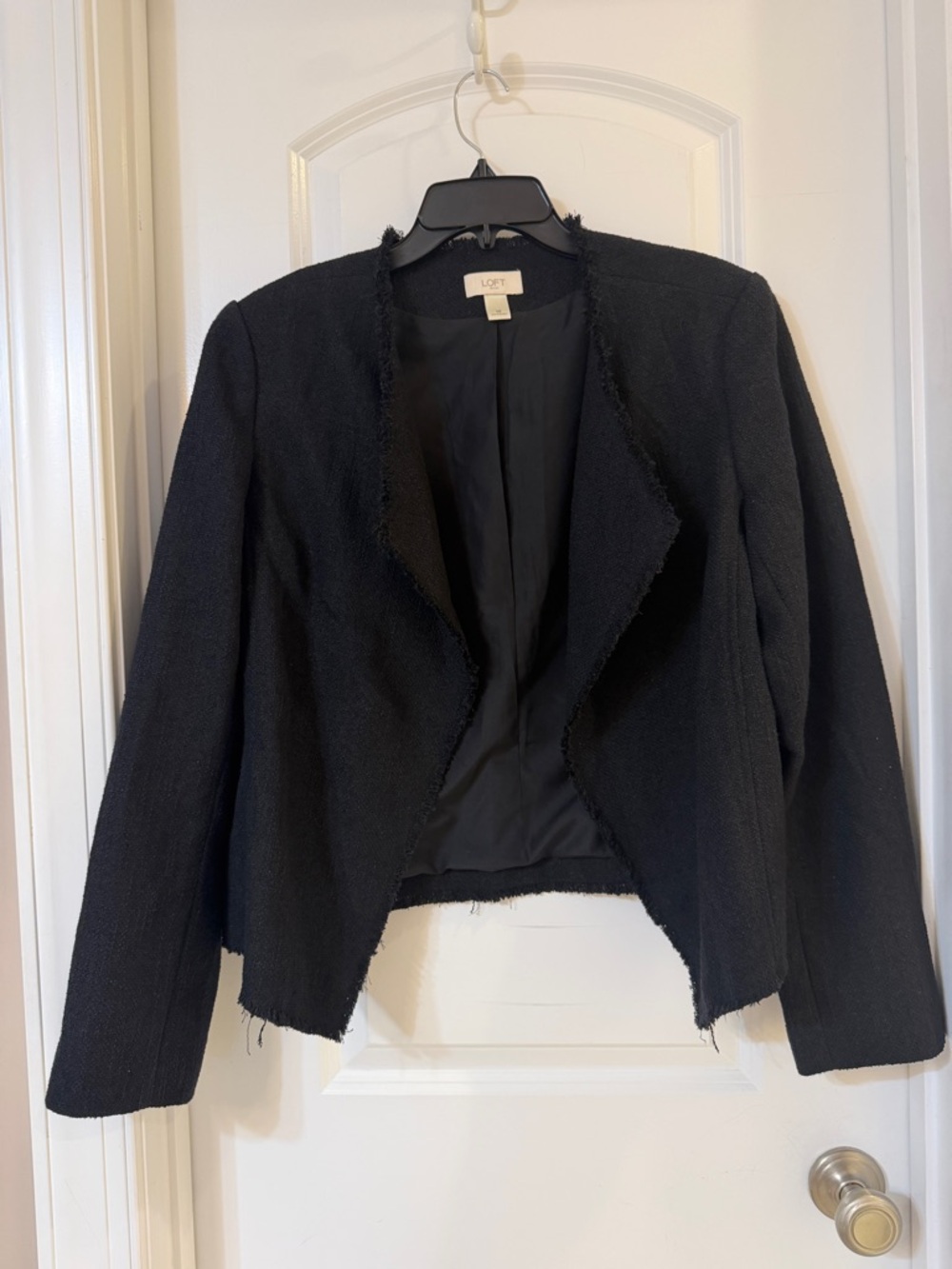 LOFT Black Frayed-Edge Open Front Blazer
